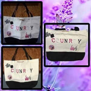 "Country" tote with black handles. With removable decor. Pin  18.5 x 15 NWOT!